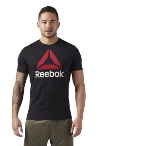 Reebok QQR- Stacked T Shirt Herren - Schwarz/Rot - DE 091-VCJ